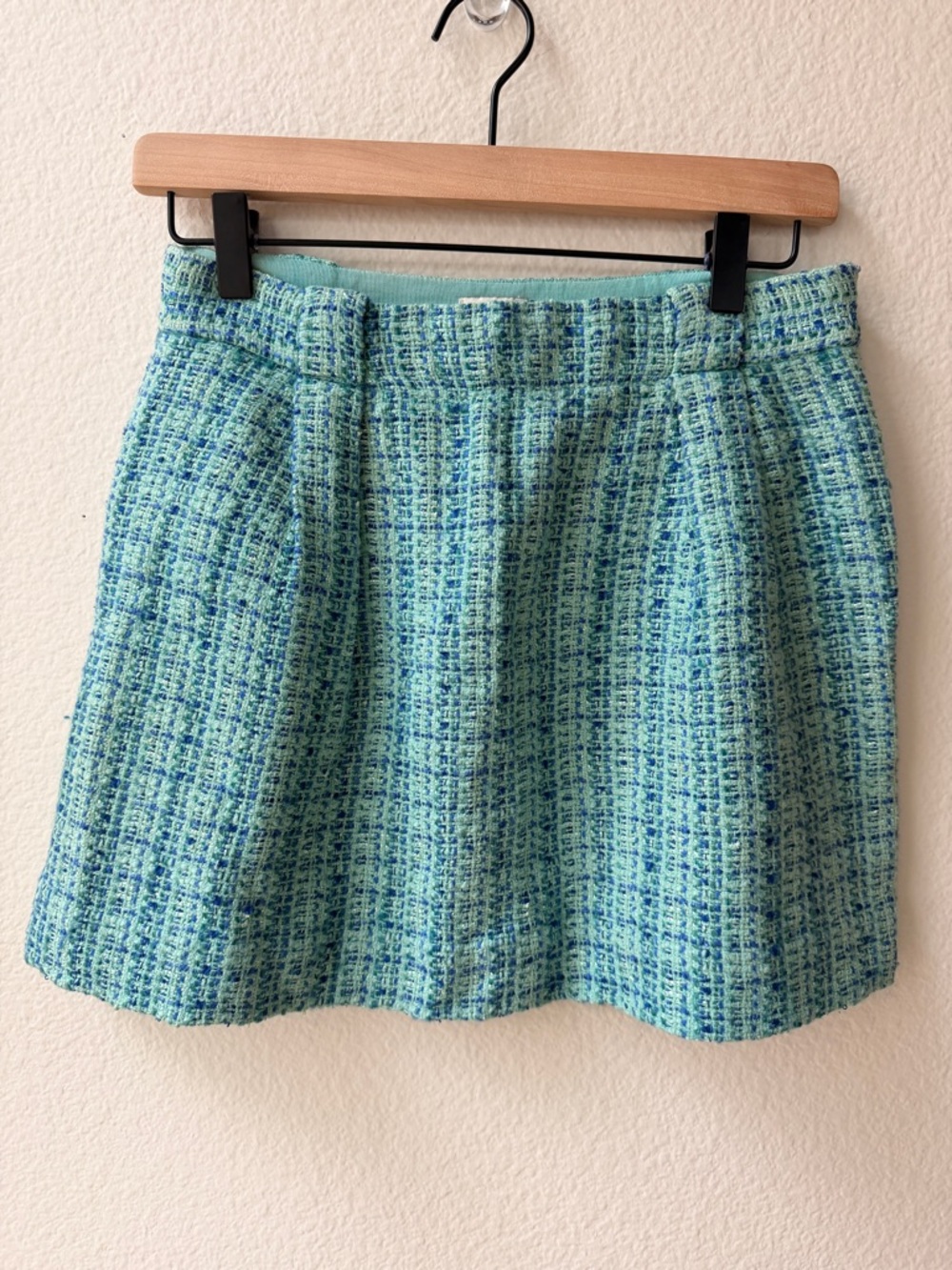 J Crew‎ Blue Green Tweed Mini Skirt Preppy Coastal Chic Size 0